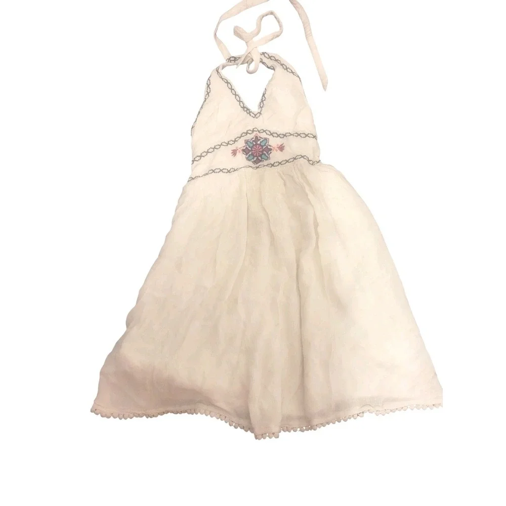 VTG‎ Hollister Dress Girls Small White Embroidered Smocked Halter Babydoll